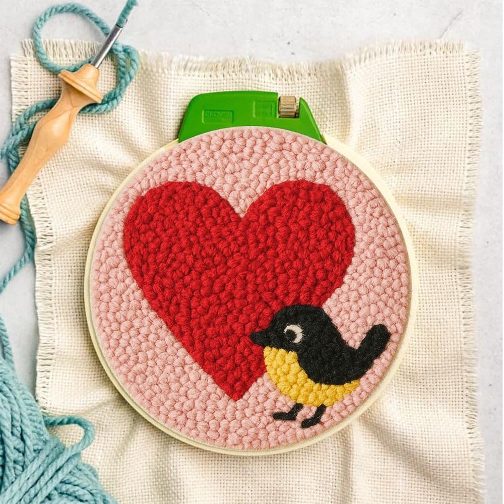Vibrant Plush Heart Bird Punch Needle Kit – Newbie-friendly Craft | Top Gifting Pick - image 2