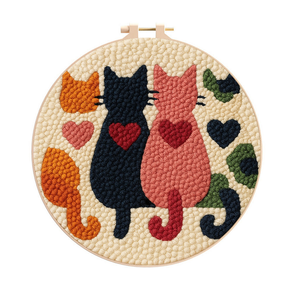 Charming Heart Cat Silhouette Punch Needle Kit – Valentine's Day Gifting Option | Thoughtful Handmade Craft - 8 inch Hoop Kit - image 1