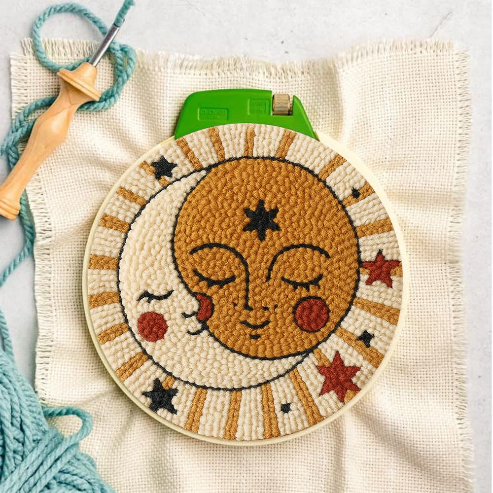 Whimsical Sun Moon Face Punch Needle Kit – Beginner-friendly Handcraft | Creative Decor Hanger - image 2