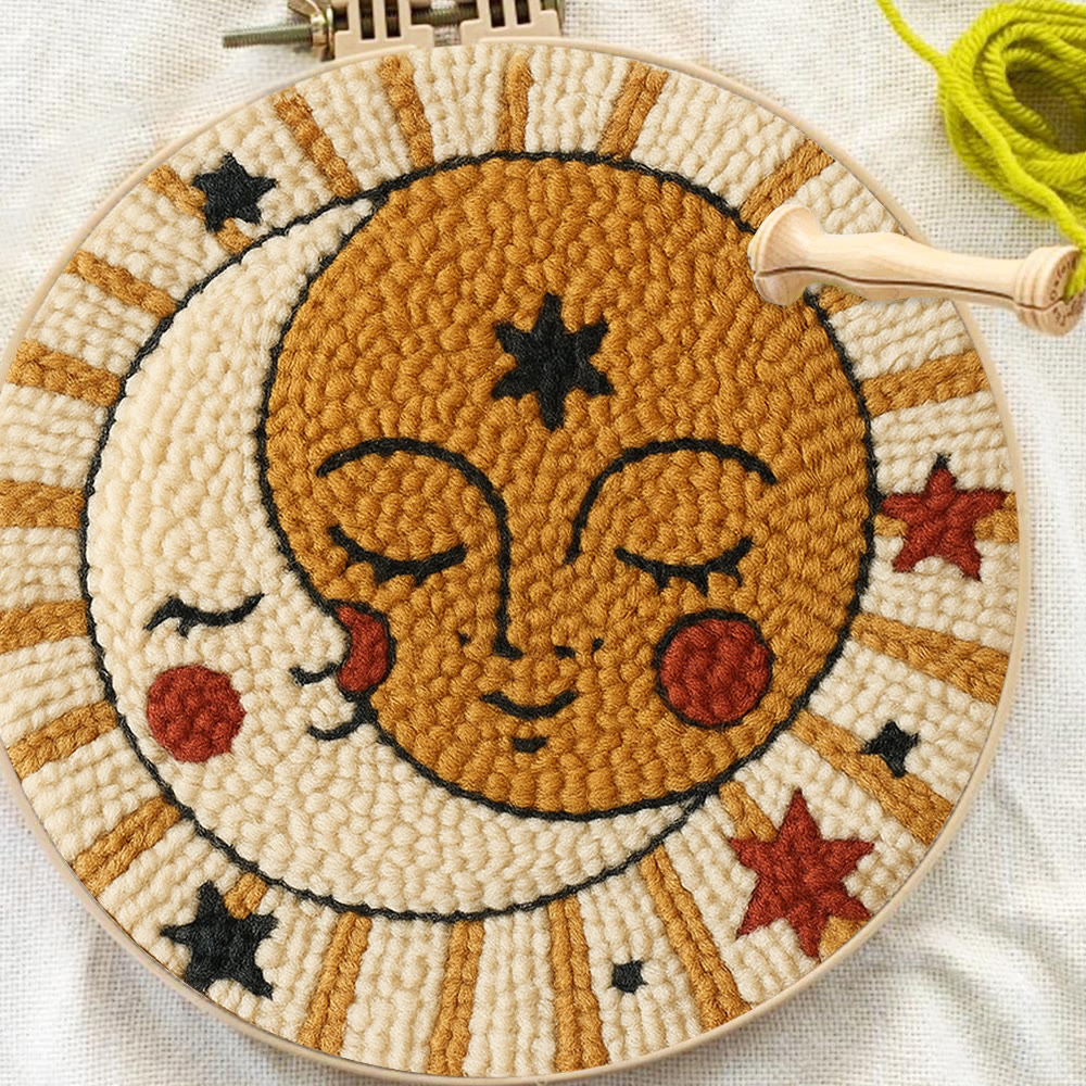 Whimsical Sun Moon Face Punch Needle Kit – Beginner-friendly Handcraft | Creative Decor Hanger - image 8