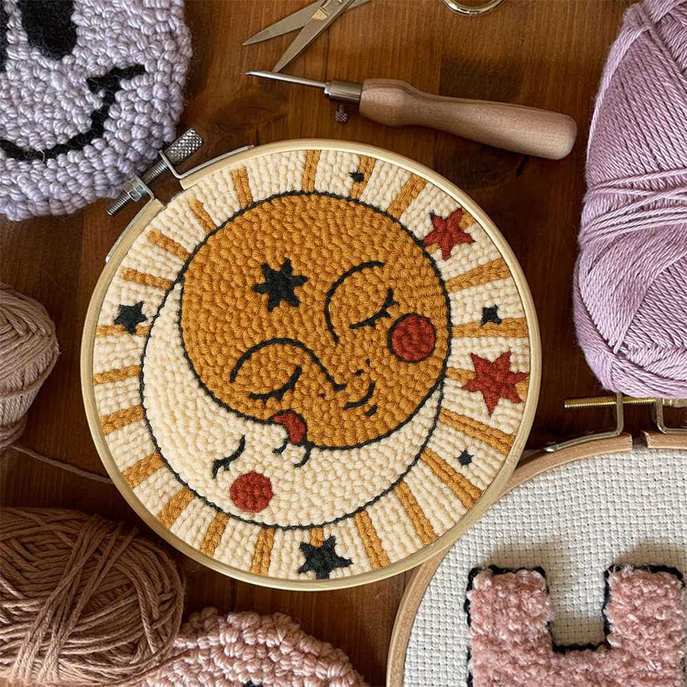 Whimsical Sun Moon Face Punch Needle Kit – Beginner-friendly Handcraft | Creative Decor Hanger - image 6