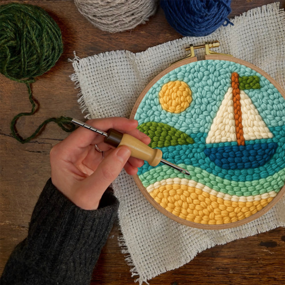 Coastal Sailboat Scene Punch Needle Kit – Novice-ready Handcraft | Charming Decor Accent - image 3