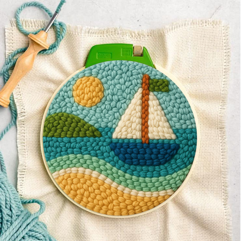 Coastal Sailboat Scene Punch Needle Kit – Novice-ready Handcraft | Charming Decor Accent - image 2
