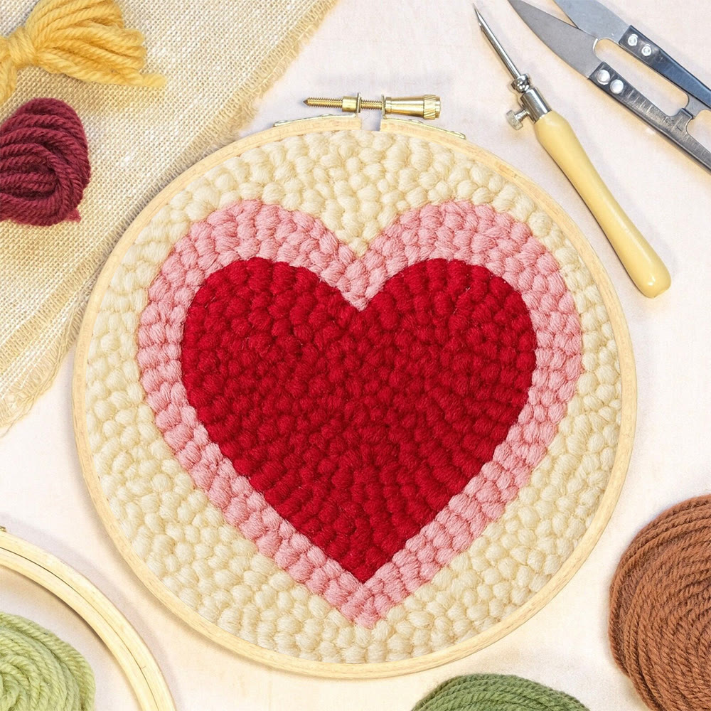 Soft Flocked Double-ring Heart Punch Needle Kit – Novice-easy Handcraft | Daily Home Decor Accent - image 3