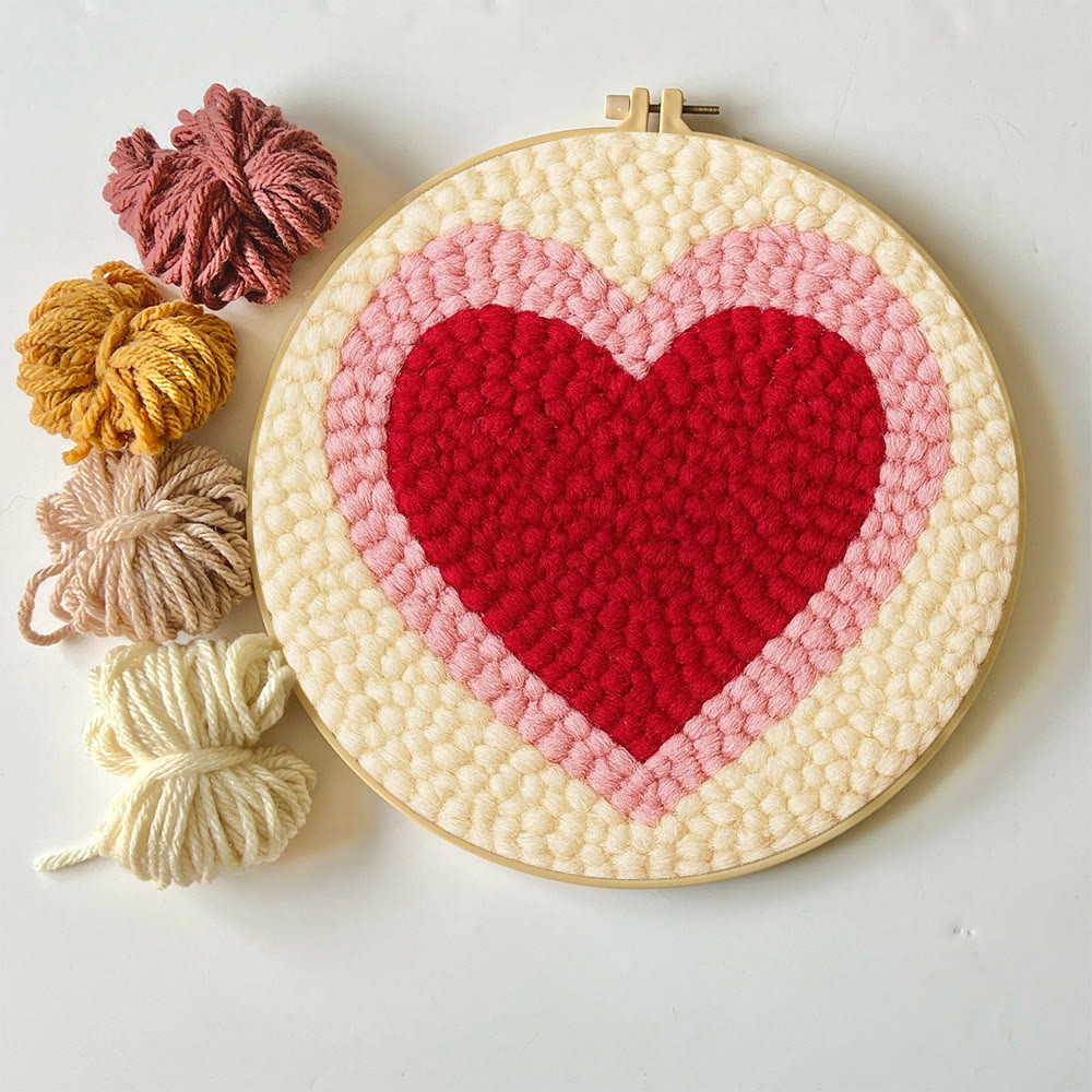 Soft Flocked Double-ring Heart Punch Needle Kit – Novice-easy Handcraft | Daily Home Decor Accent - image 2