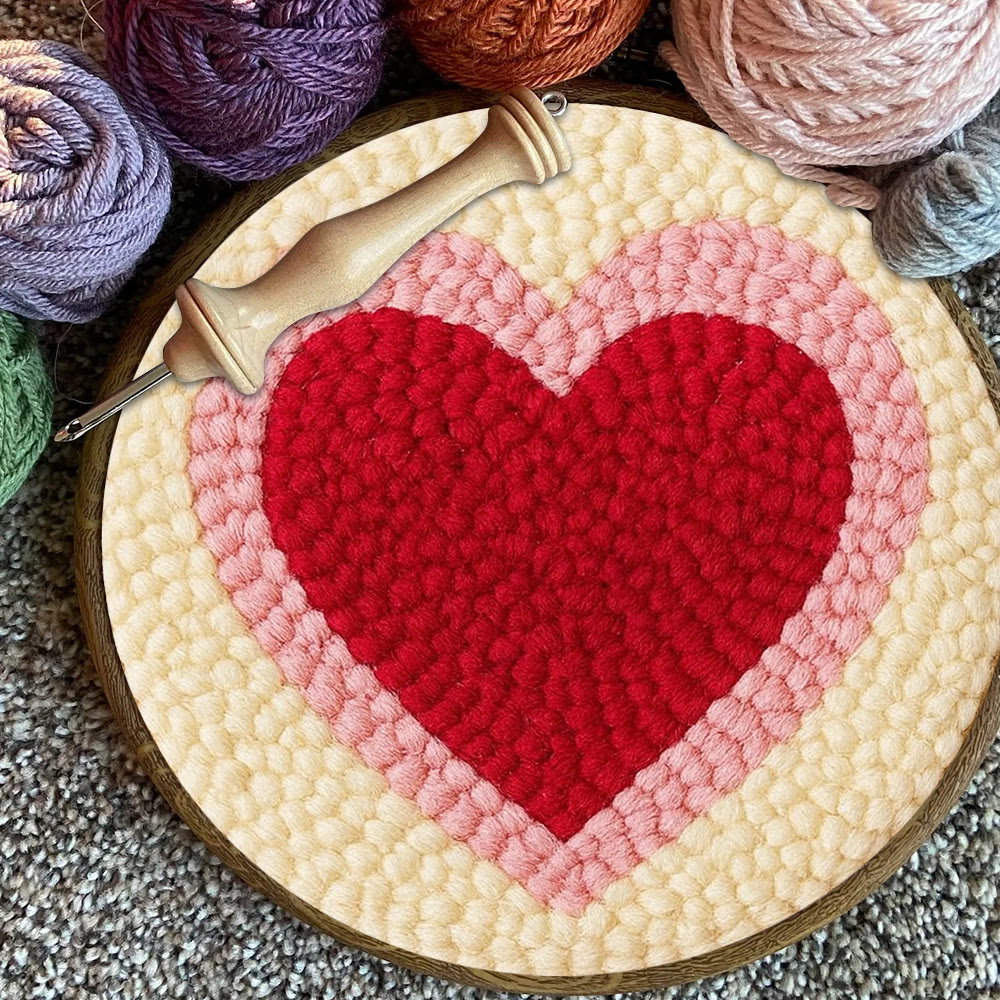 Soft Flocked Double-ring Heart Punch Needle Kit – Novice-easy Handcraft | Daily Home Decor Accent - image 10