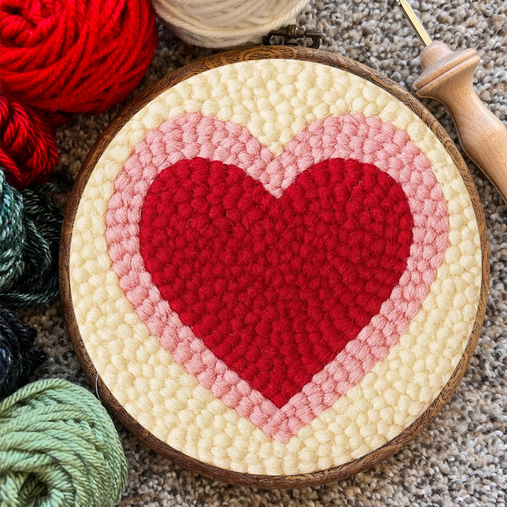 Soft Flocked Double-ring Heart Punch Needle Kit – Novice-easy Handcraft | Daily Home Decor Accent - image 9