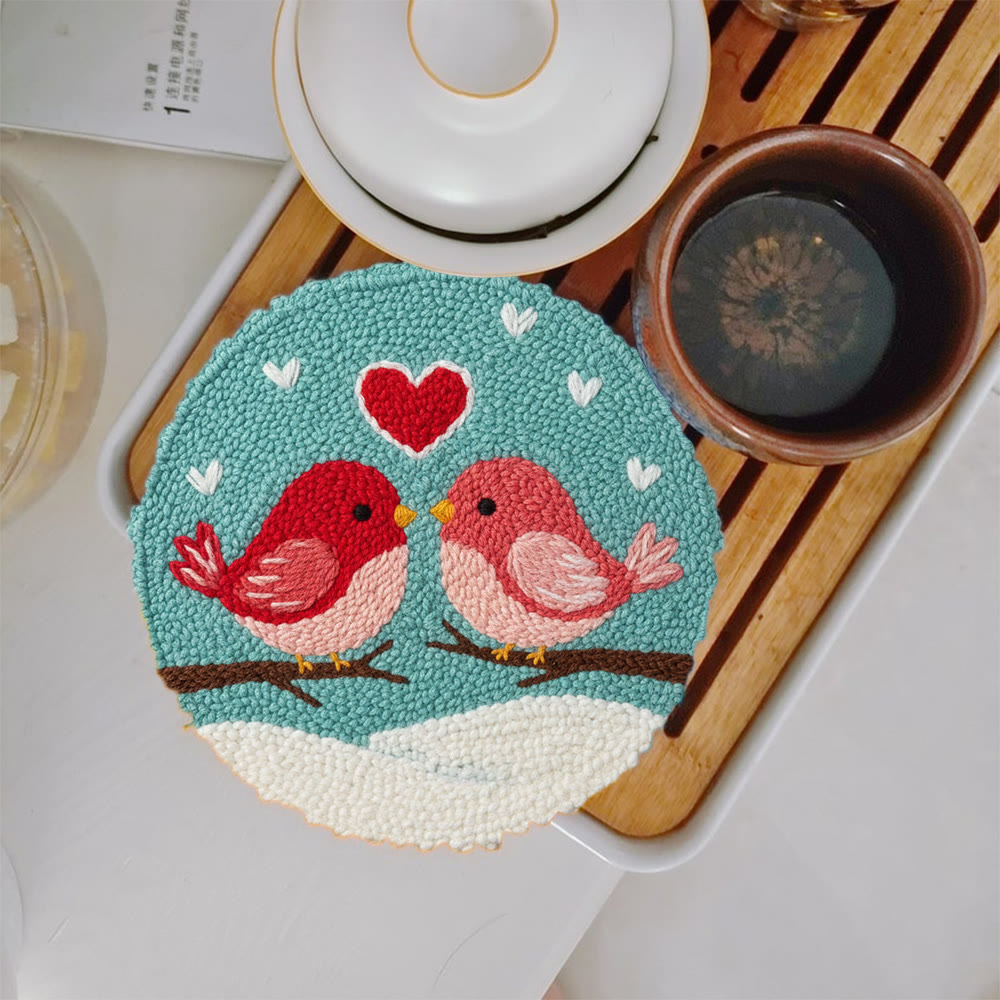 Loving Bird Pair Snowy Backdrop Punch Needle Kit – Beginner-simple DIY Creation | Home Decor Ornament - image 5