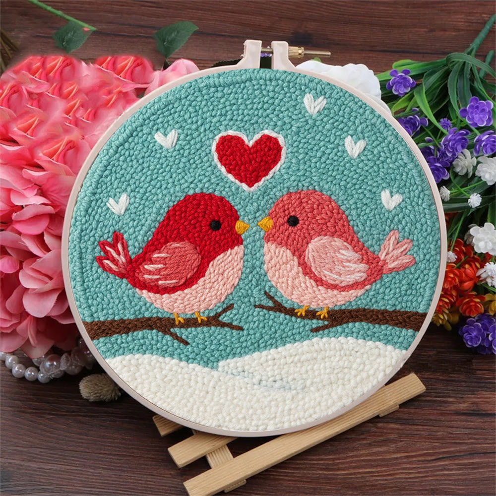 Loving Bird Pair Snowy Backdrop Punch Needle Kit – Beginner-simple DIY Creation | Home Decor Ornament - image 3