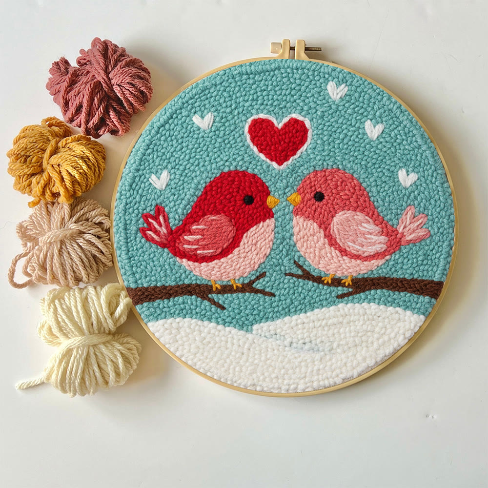 Loving Bird Pair Snowy Backdrop Punch Needle Kit – Beginner-simple DIY Creation | Home Decor Ornament - image 2