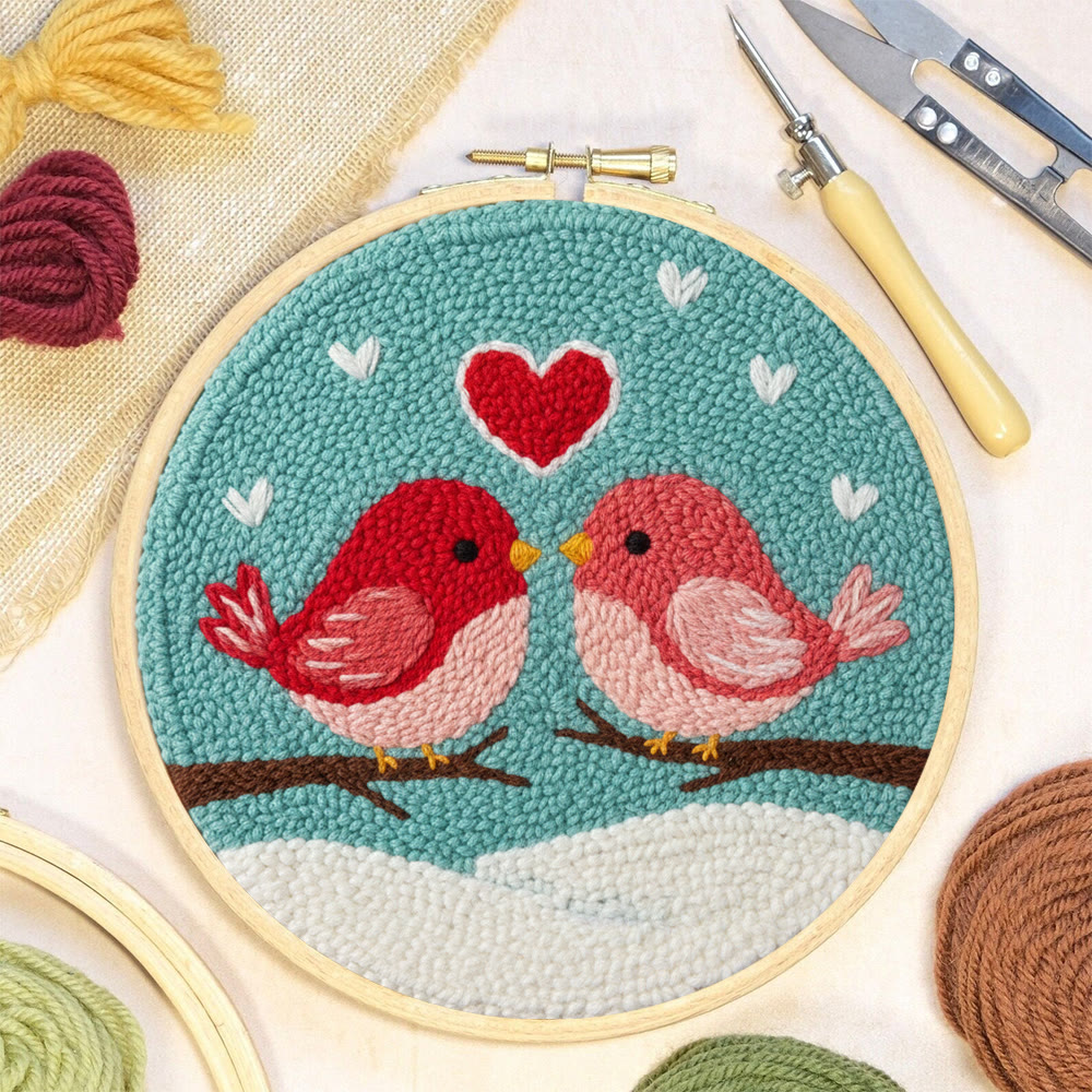 Loving Bird Pair Snowy Backdrop Punch Needle Kit – Beginner-simple DIY Creation | Home Decor Ornament - image 10