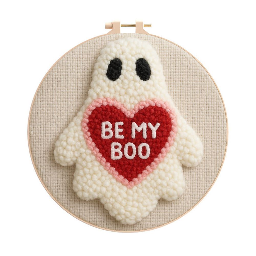 Cute Ghost "be My Boo" Punch Needle Kit – Easy-to-make Diy Project | Confessional Handmade Gift - 8 inch Hoop Kit - image 1