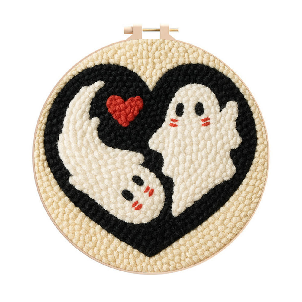 Yin-Yang Ghost Heart Punch Needle Kit – Simple-to-craft DIY Work | Romantic Handcrafted Present - 8 inch Hoop Kit - image 1