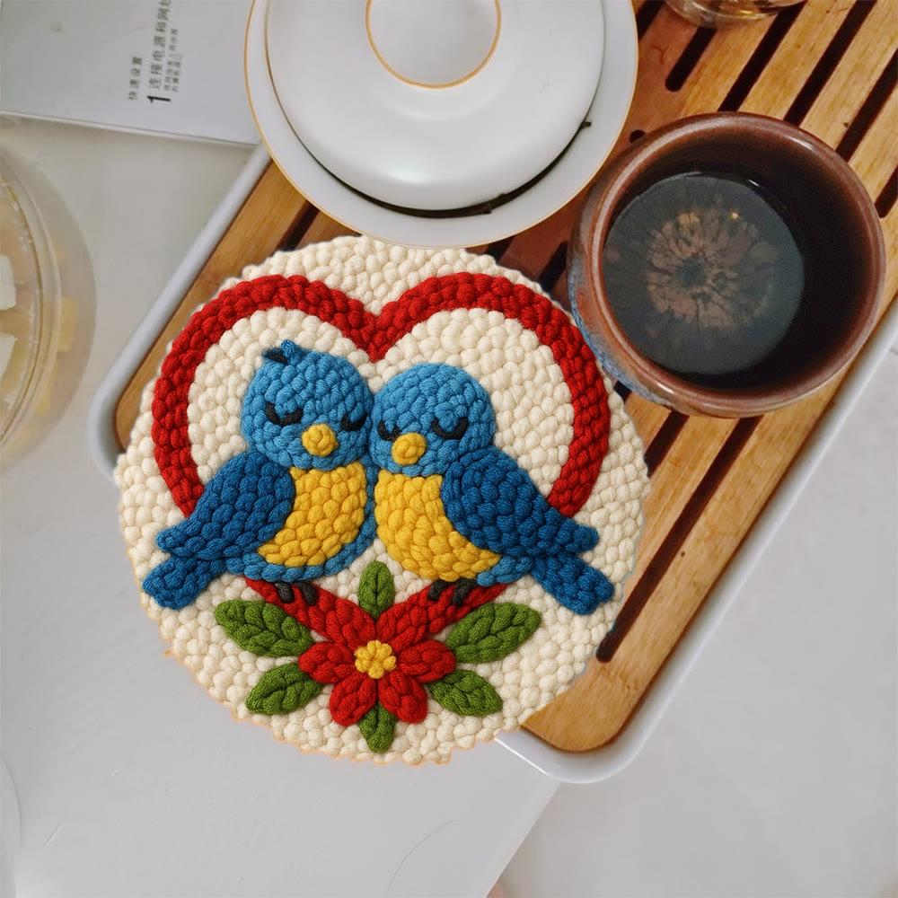 Cuddled Blue Bird Heart Frame Punch Needle Kit – Easy-to-start DIY Venture | Couple Gifting Top Choice - image 5