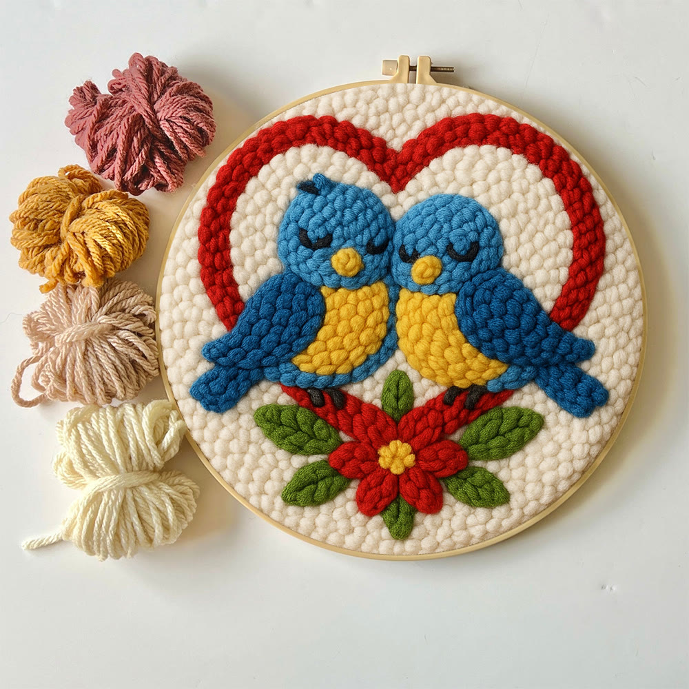 Cuddled Blue Bird Heart Frame Punch Needle Kit – Easy-to-start DIY Venture | Couple Gifting Top Choice - image 2