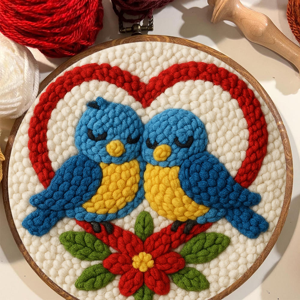 Cuddled Blue Bird Heart Frame Punch Needle Kit – Easy-to-start DIY Venture | Couple Gifting Top Choice - image 6