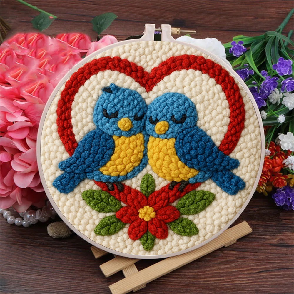 Cuddled Blue Bird Heart Frame Punch Needle Kit – Easy-to-start DIY Venture | Couple Gifting Top Choice - image 3
