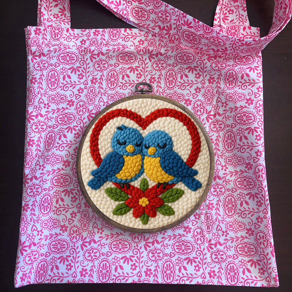 Cuddled Blue Bird Heart Frame Punch Needle Kit – Easy-to-start DIY Venture | Couple Gifting Top Choice - image 13