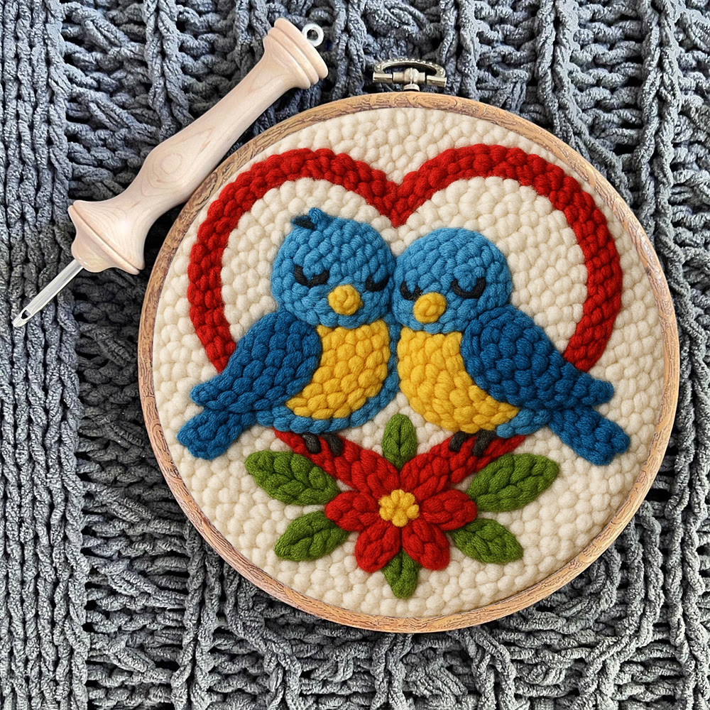Cuddled Blue Bird Heart Frame Punch Needle Kit – Easy-to-start DIY Venture | Couple Gifting Top Choice - image 10