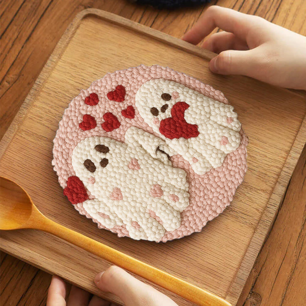 Snuggly Heart Ghost Pair Punch Needle Kit – Newcomer-friendly Diy Craftwork | Heartfelt Gifting Favorite - 5 inch Coaster Kit - image 4