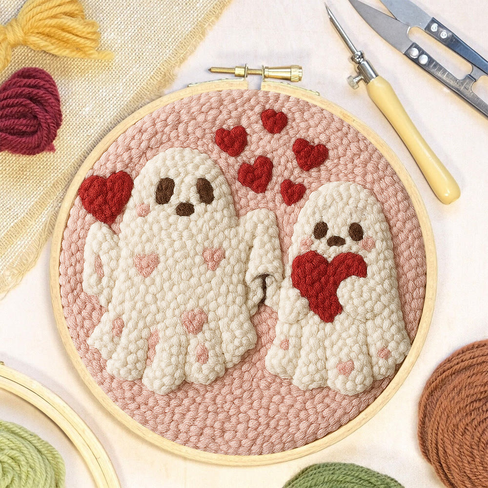 Snuggly Heart Ghost Pair Punch Needle Kit – Newcomer-friendly Diy Craftwork | Heartfelt Gifting Favorite - image 7