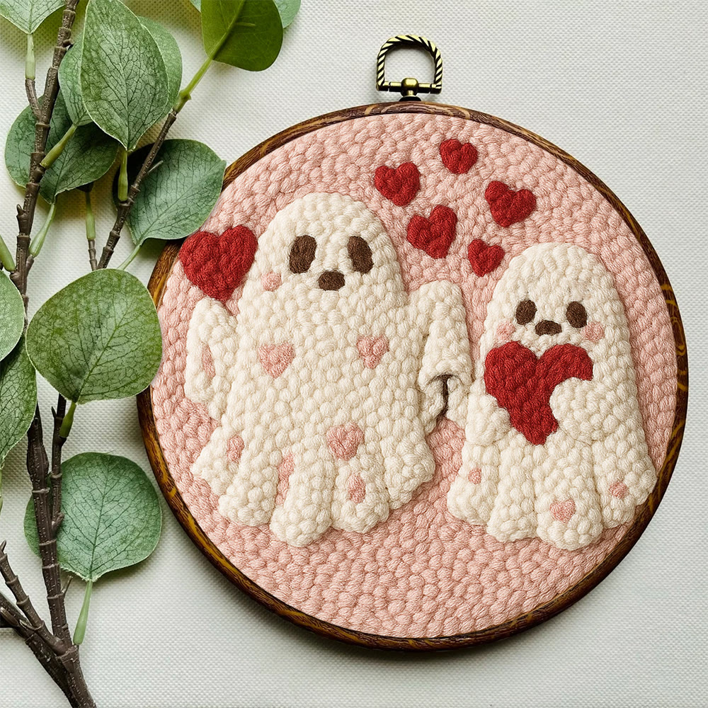 Snuggly Heart Ghost Pair Punch Needle Kit – Newcomer-friendly Diy Craftwork | Heartfelt Gifting Favorite - image 3