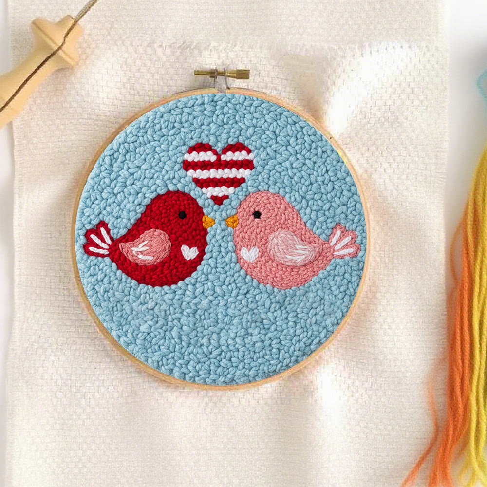 Stripe Heart Red Pink Bird Punch Needle Kit – Novice-accessible Diy Endeavor | Romantic Decor Essential - image 6