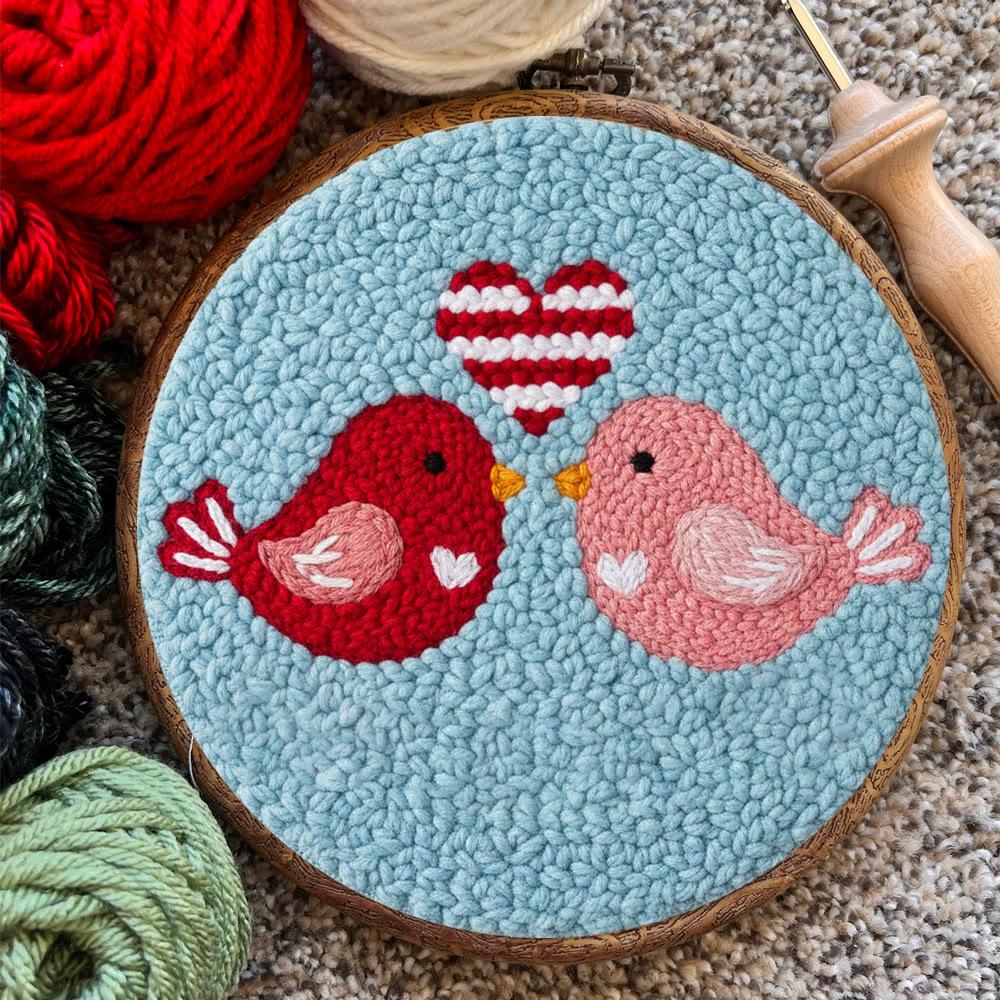 Stripe Heart Red Pink Bird Punch Needle Kit – Novice-accessible Diy Endeavor | Romantic Decor Essential - image 3