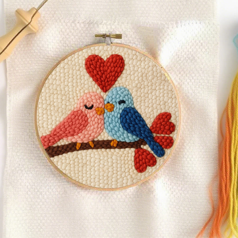 Blush Blue Cuddling Bird Heart Punch Needle Kit – Beginner-easy Diy Undertaking | Sweet Gifting Standout - image 2