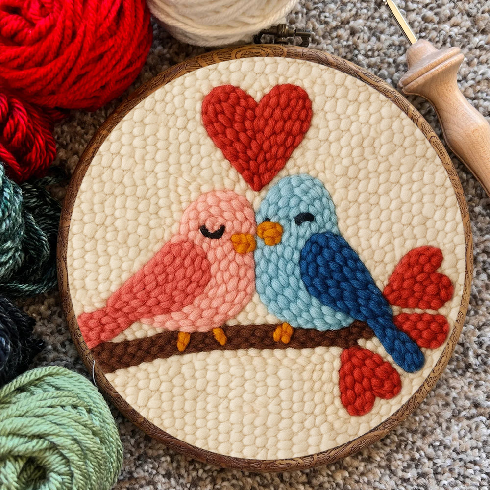 Blush Blue Cuddling Bird Heart Punch Needle Kit – Beginner-easy Diy Undertaking | Sweet Gifting Standout - image 9