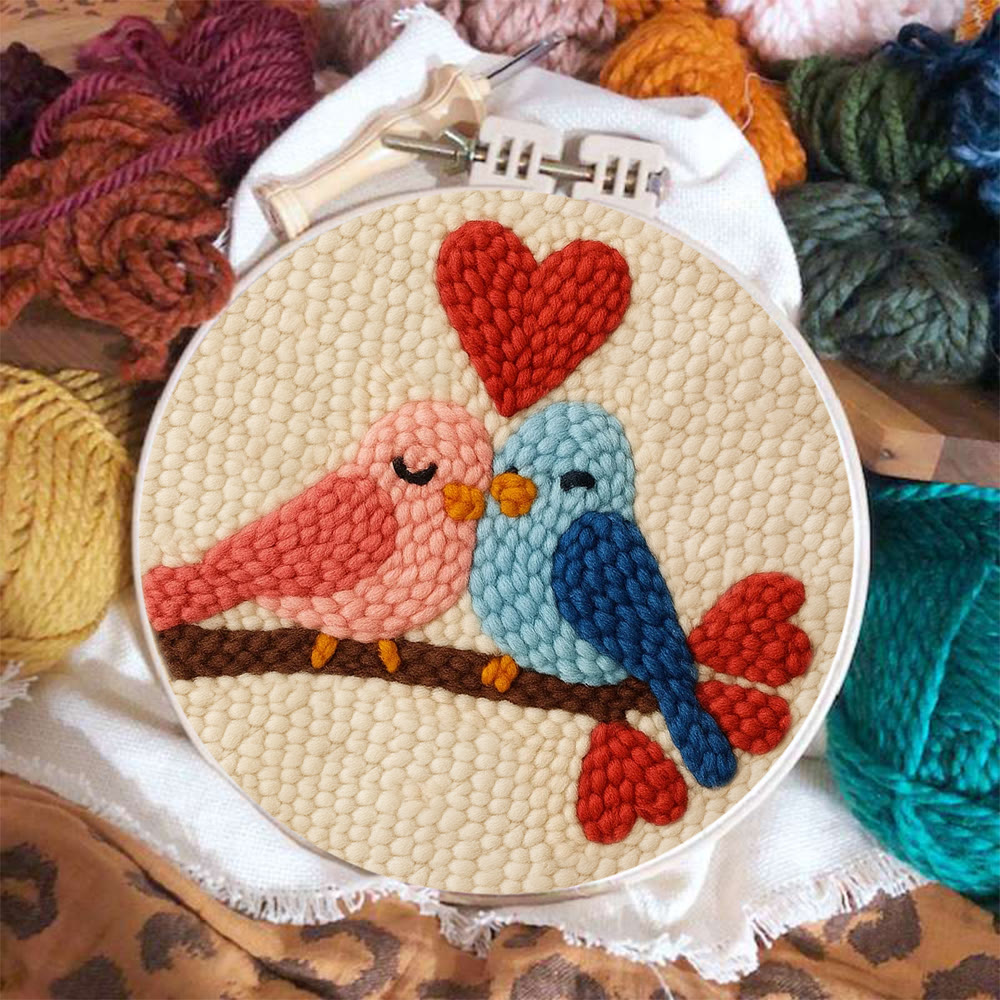 Blush Blue Cuddling Bird Heart Punch Needle Kit – Beginner-easy Diy Undertaking | Sweet Gifting Standout - image 3
