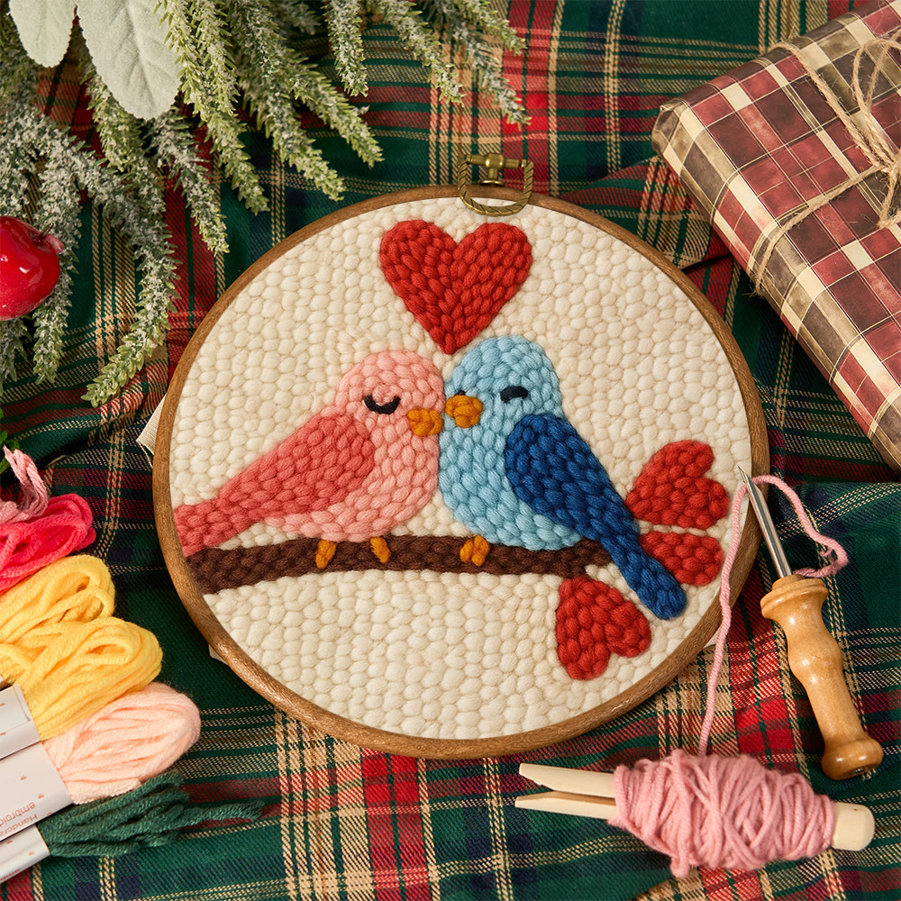 Blush Blue Cuddling Bird Heart Punch Needle Kit – Beginner-easy Diy Undertaking | Sweet Gifting Standout - image 12