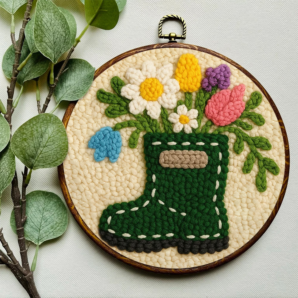 Colorful Garden Boot Floral Punch Needle Kit – Delicate Novice-ready Handcraft | Cozy Indoor Home Accent Piece - image 3