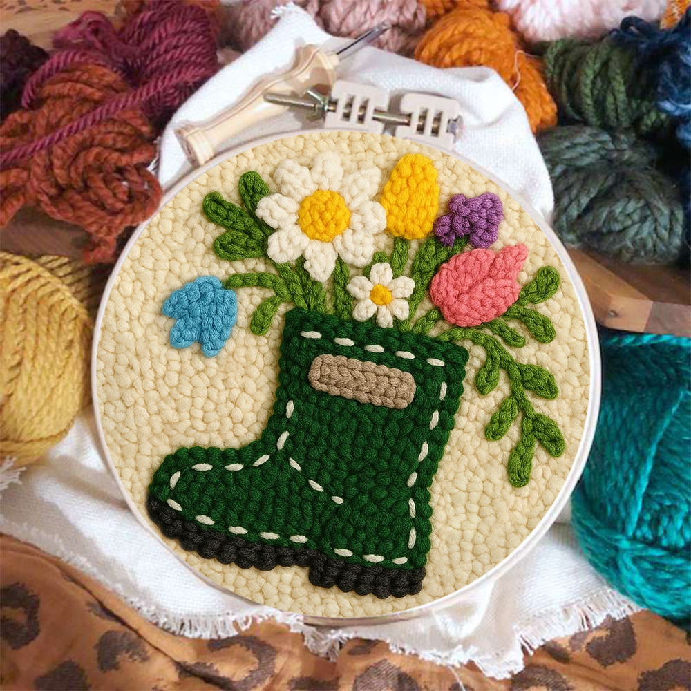 Colorful Garden Boot Floral Punch Needle Kit – Delicate Novice-ready Handcraft | Cozy Indoor Home Accent Piece - image 2