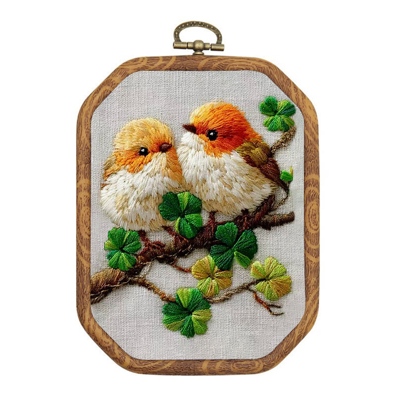 Rubbyoo Embroidery Kit - Twin Birds And Clover | Modern Decorative Craft | Perfect For Beginner Diy - 20*15cm - image 1