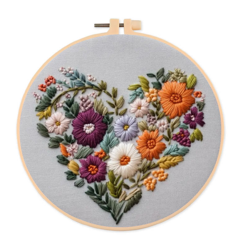 Rubbyoo Embroidery Kit - Charming Floral Heart | Beginner Handmade Craft | Diy Valentine Gift - 20*20cm - image 1