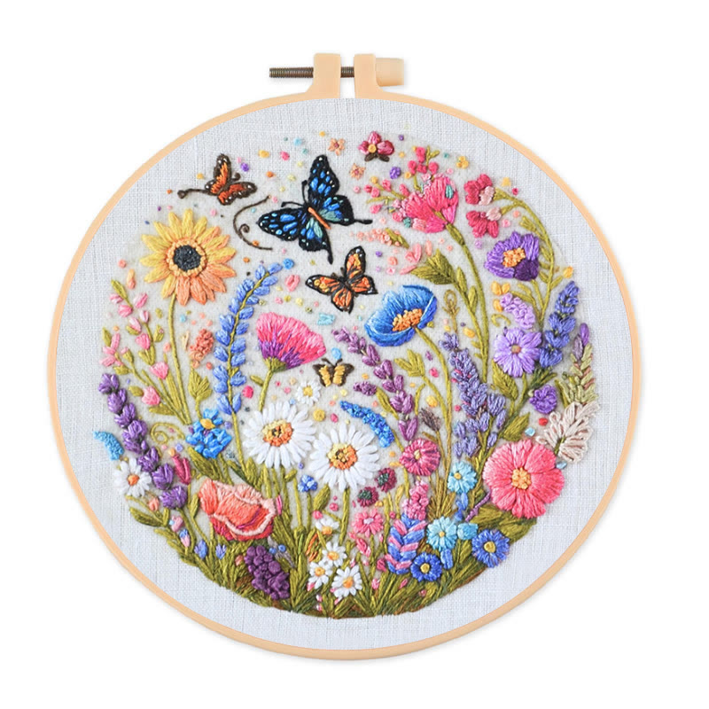 Rubbyoo Embroidery Kit - Beautiful Wildflowers | Floral Hoop Art | Diy Anniversary Craft - 20*20cm - image 1
