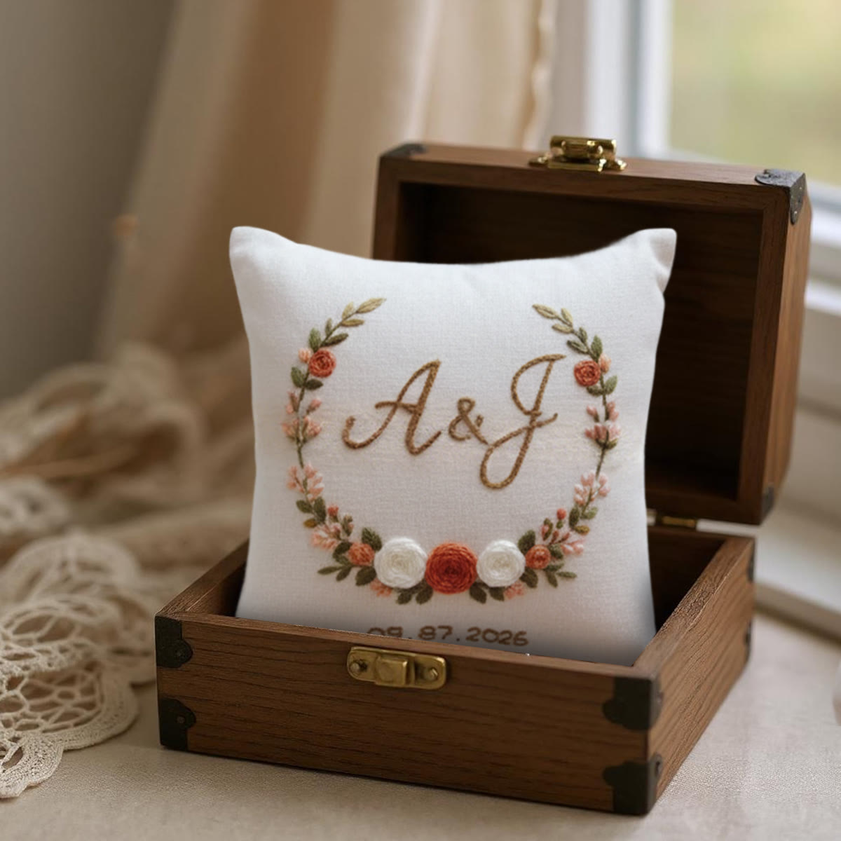 Rubbyoo Personalized Ring Bearer Pillow Embroidery Kit - Rose Wreath Monogram | Milestone Gatherings | Novice-friendly - image 2