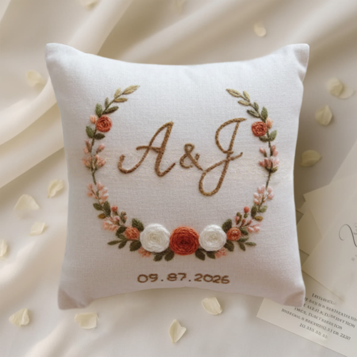 Rubbyoo Personalized Ring Bearer Pillow Embroidery Kit - Rose Wreath Monogram | Milestone Gatherings | Novice-friendly - 6 inches hoop kit - image 1