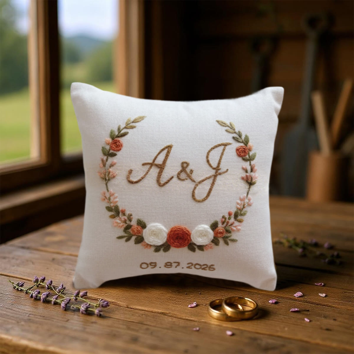 Rubbyoo Personalized Ring Bearer Pillow Embroidery Kit - Rose Wreath Monogram | Milestone Gatherings | Novice-friendly - image 9