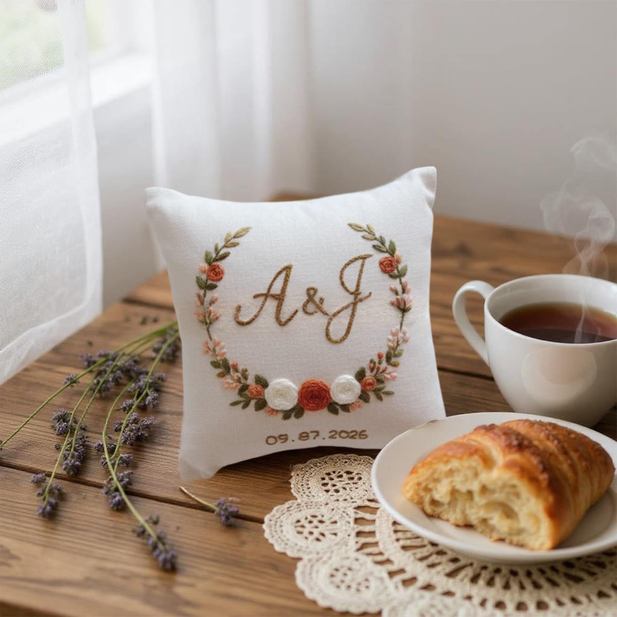 Rubbyoo Personalized Ring Bearer Pillow Embroidery Kit - Rose Wreath Monogram | Milestone Gatherings | Novice-friendly - image 8