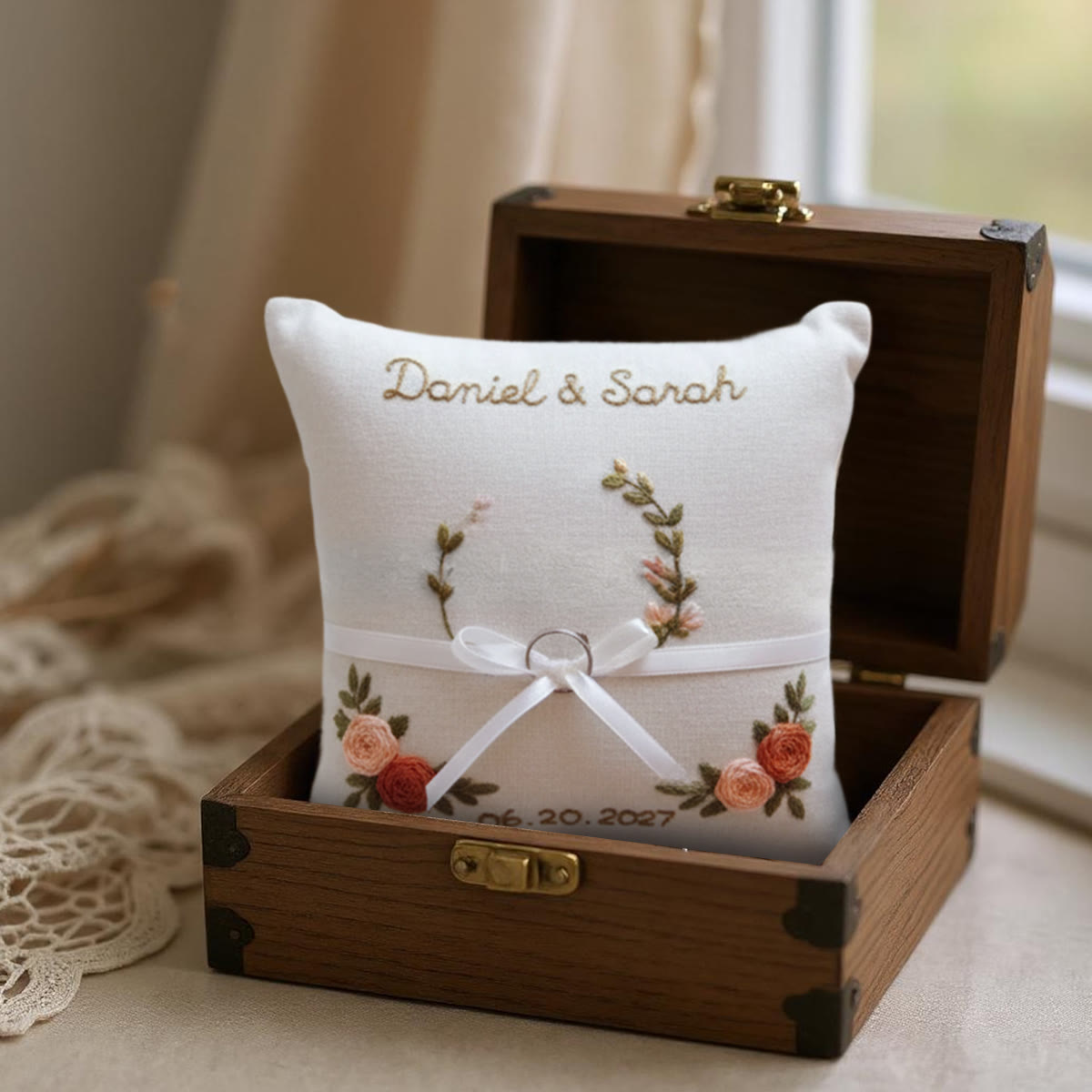 Rubbyoo Personalized Ring Bearer Pillow Embroidery Kit - Dual Rose Sprig Ribbon | New Crafter-friendly | Anniversary Gifts - image 2
