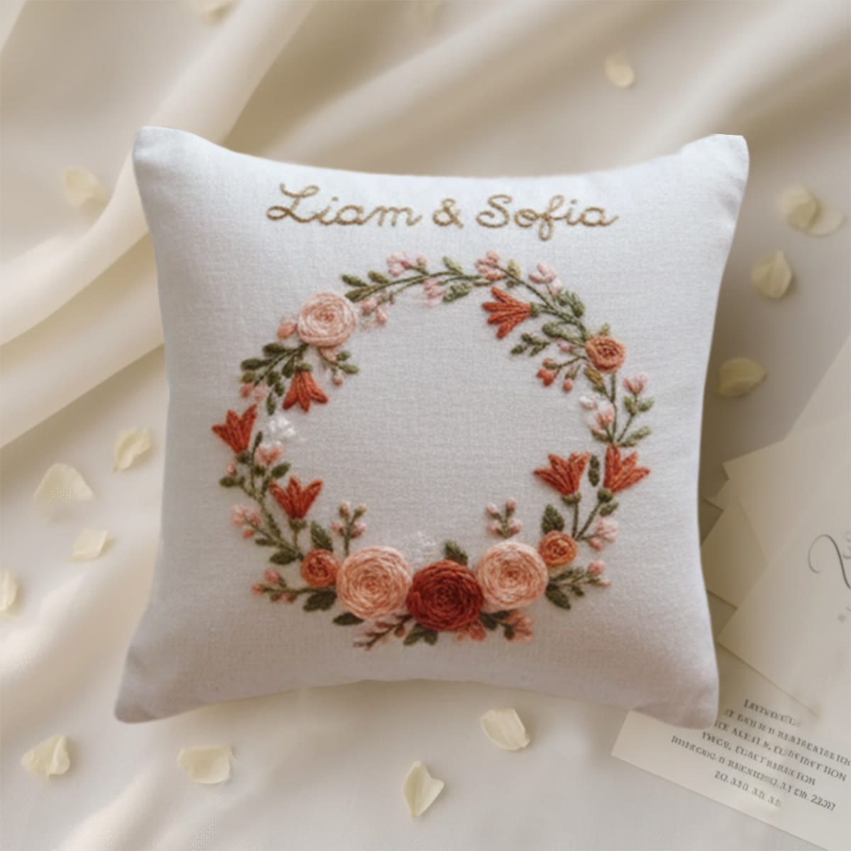 Rubbyoo Personalized Ring Bearer Pillow Embroidery Kit - Peach Coral Floral Wreath | Top Gifting Choice | Memorable Keepsake Decor - 6 inches hoop kit - image 1
