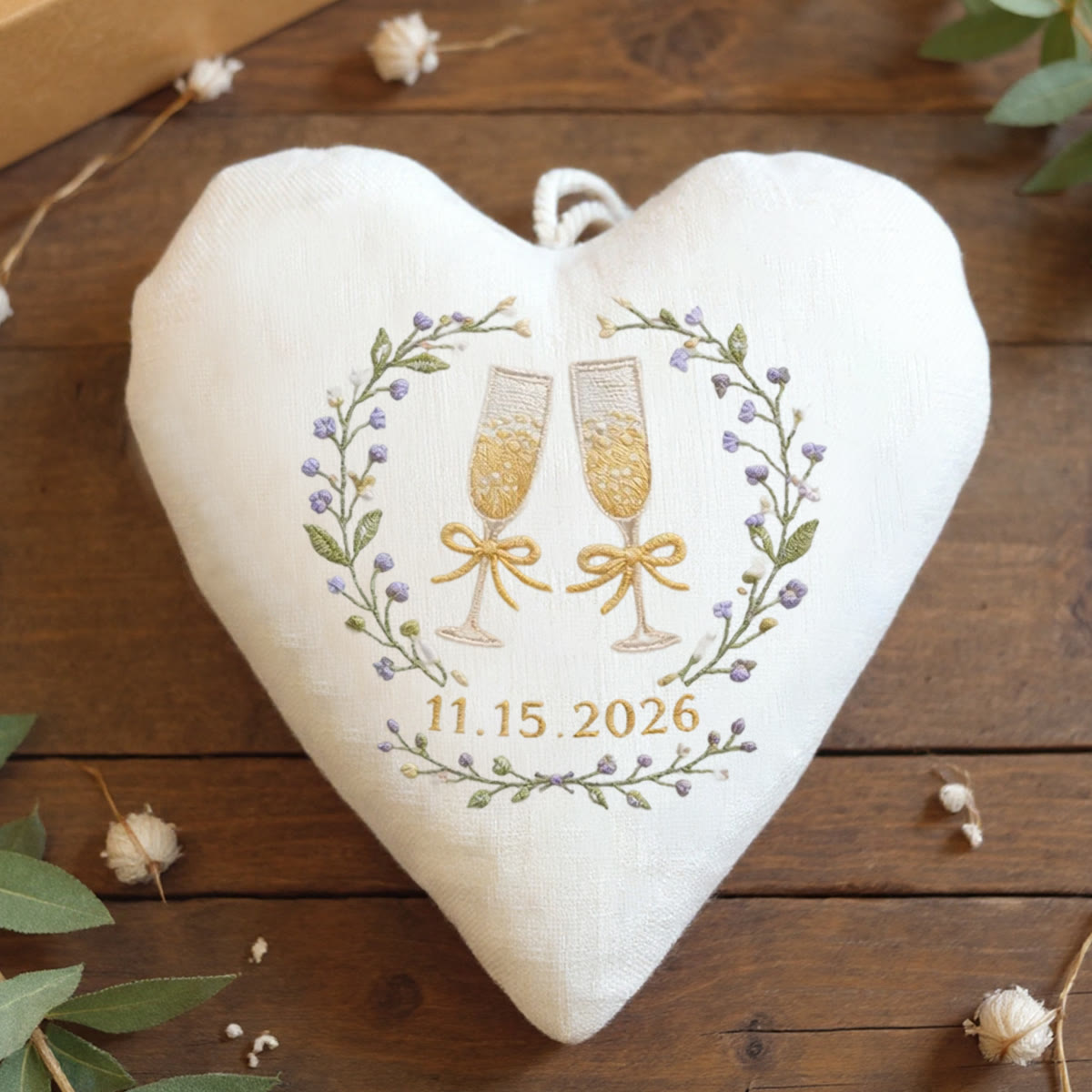 Rubbyoo Heart Embroidery Kit - Champagne Flute Purple Wreath | Anniversary Gifting | Diy Hand Embroidery Craft - 6 inches hoop kit - image 1