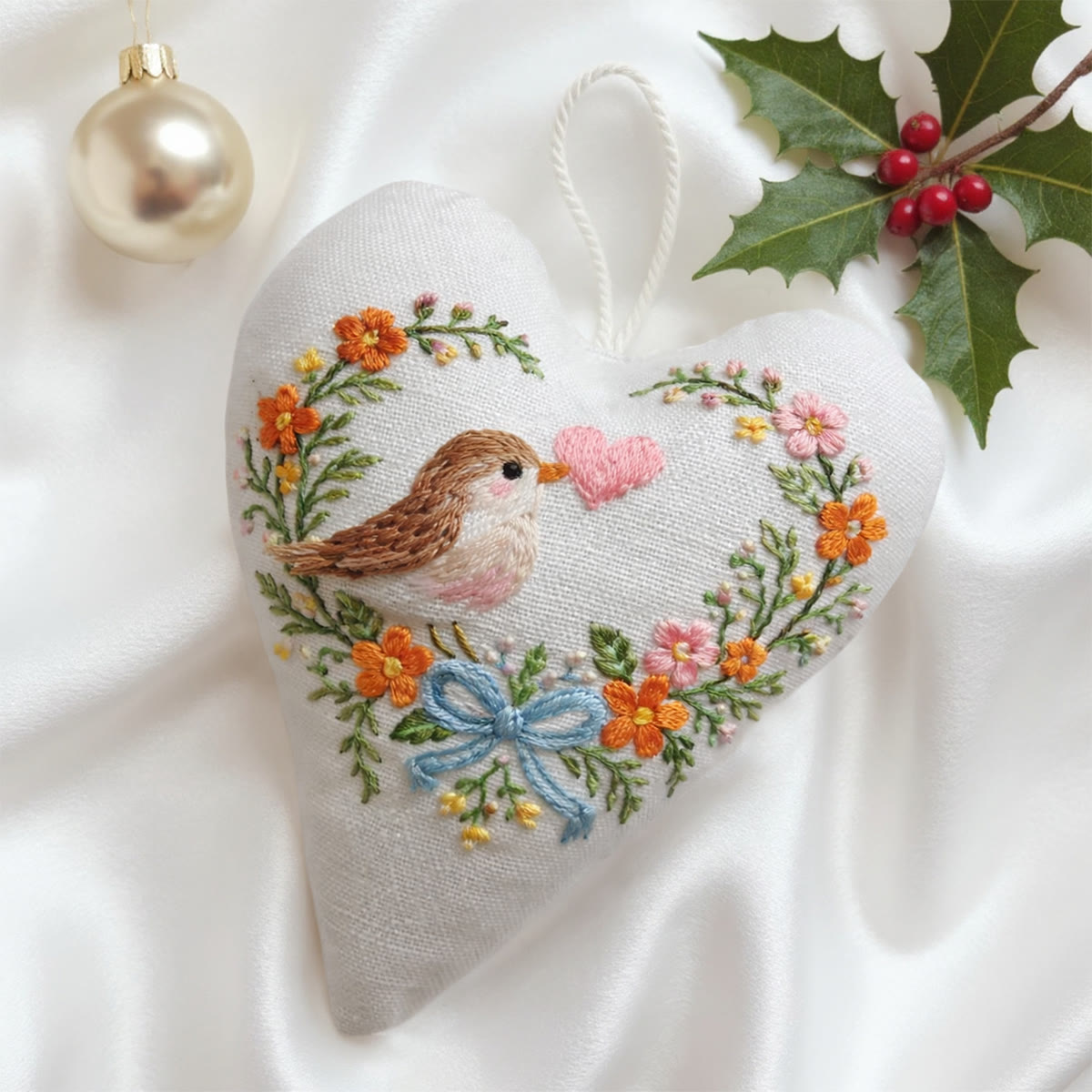 Rubbyoo Heart Embroidery Kit - Bird Pink Heart Floral Wreath | Lovely Gifting Option | Easy-to-make Diy Embroidery - image 3