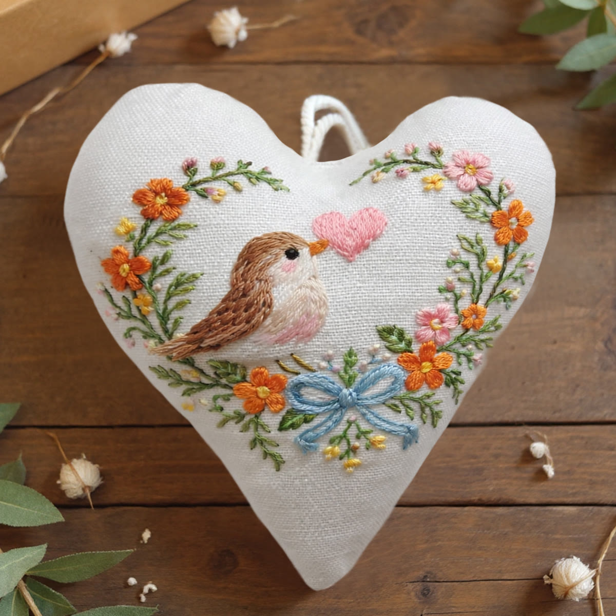 Rubbyoo Heart Embroidery Kit - Bird Pink Heart Floral Wreath | Lovely Gifting Option | Easy-to-make Diy Embroidery - 6 inches hoop kit - image 1