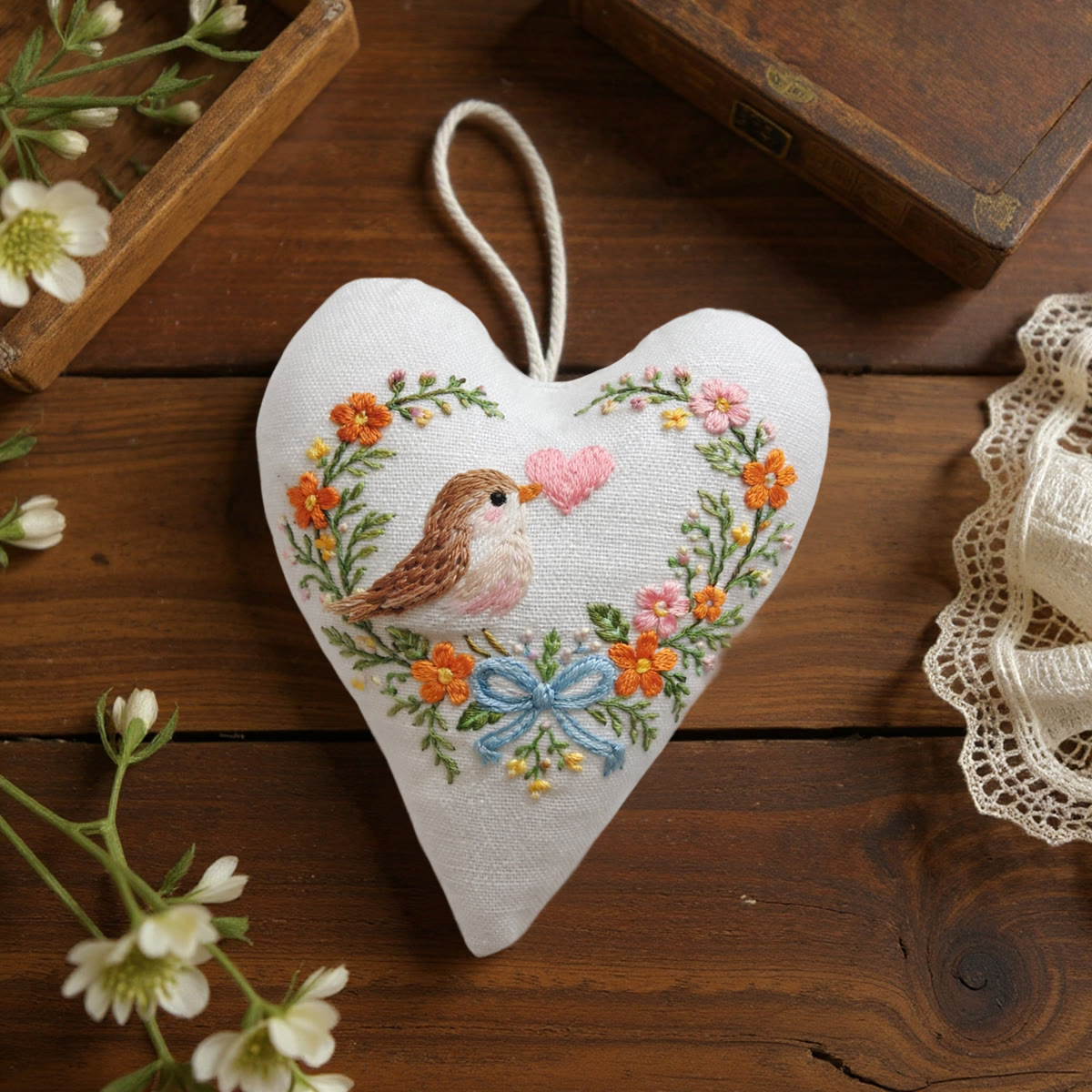Rubbyoo Heart Embroidery Kit - Bird Pink Heart Floral Wreath | Lovely Gifting Option | Easy-to-make Diy Embroidery - image 8