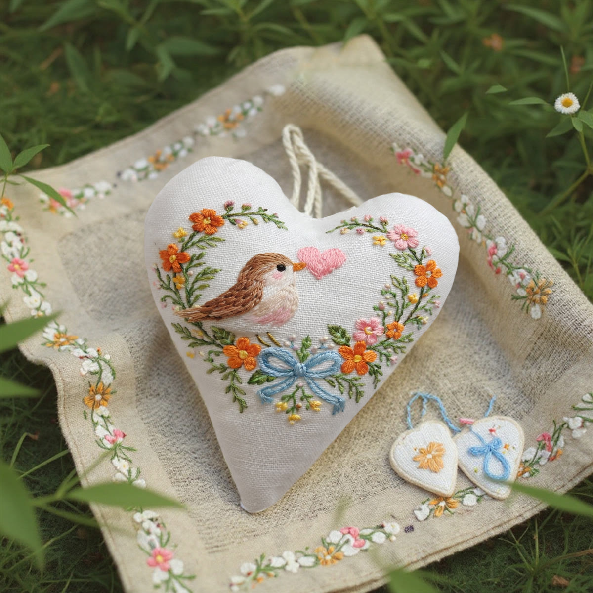 Rubbyoo Heart Embroidery Kit - Bird Pink Heart Floral Wreath | Lovely Gifting Option | Easy-to-make Diy Embroidery - image 2
