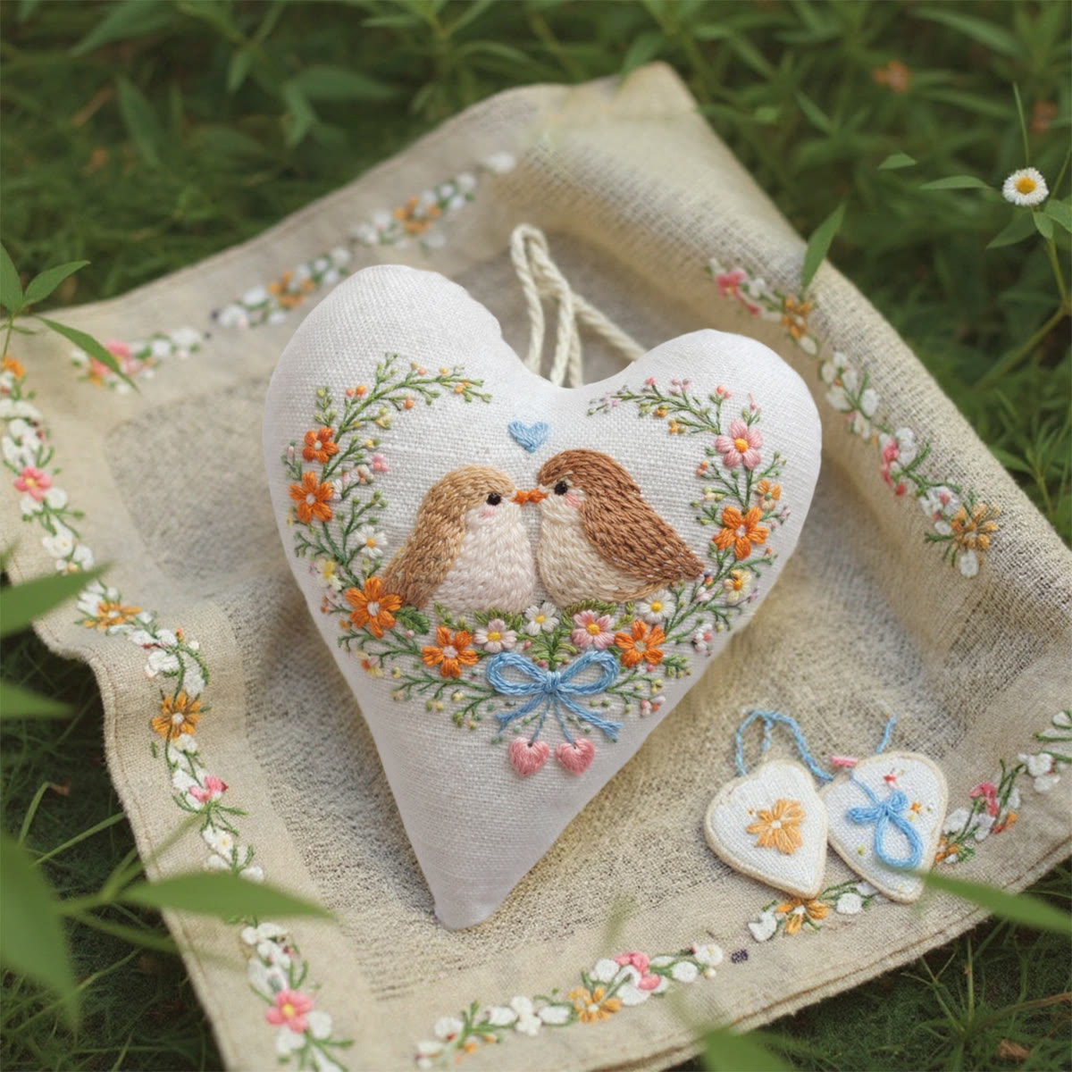 Rubbyoo Heart Embroidery Kit - Pair Birds Blue Heart Floral | Romantic Gifting | Novice-friendly Diy Stitch - image 2