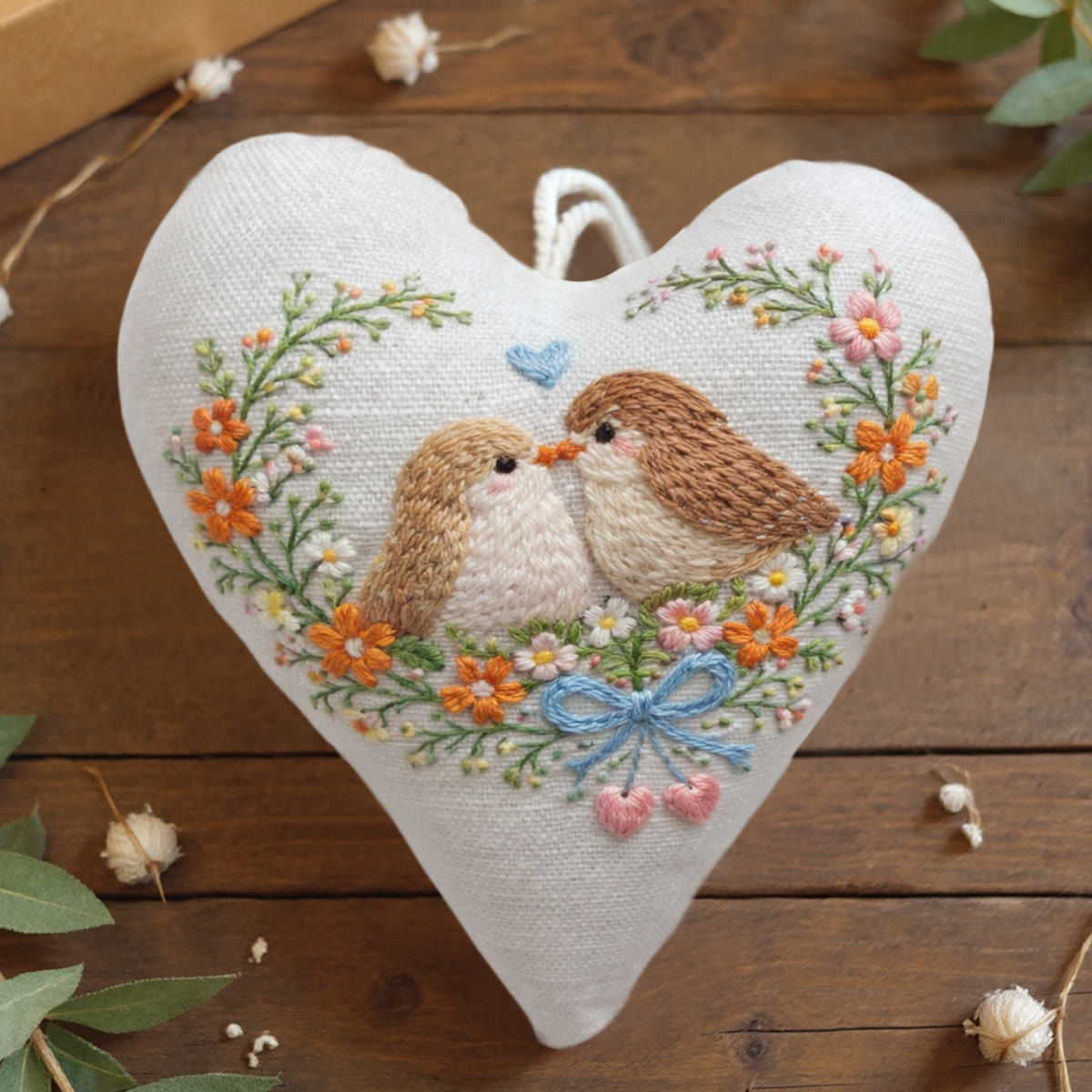 Rubbyoo Heart Embroidery Kit - Pair Birds Blue Heart Floral | Romantic Gifting | Novice-friendly Diy Stitch - 6 inches hoop kit - image 1